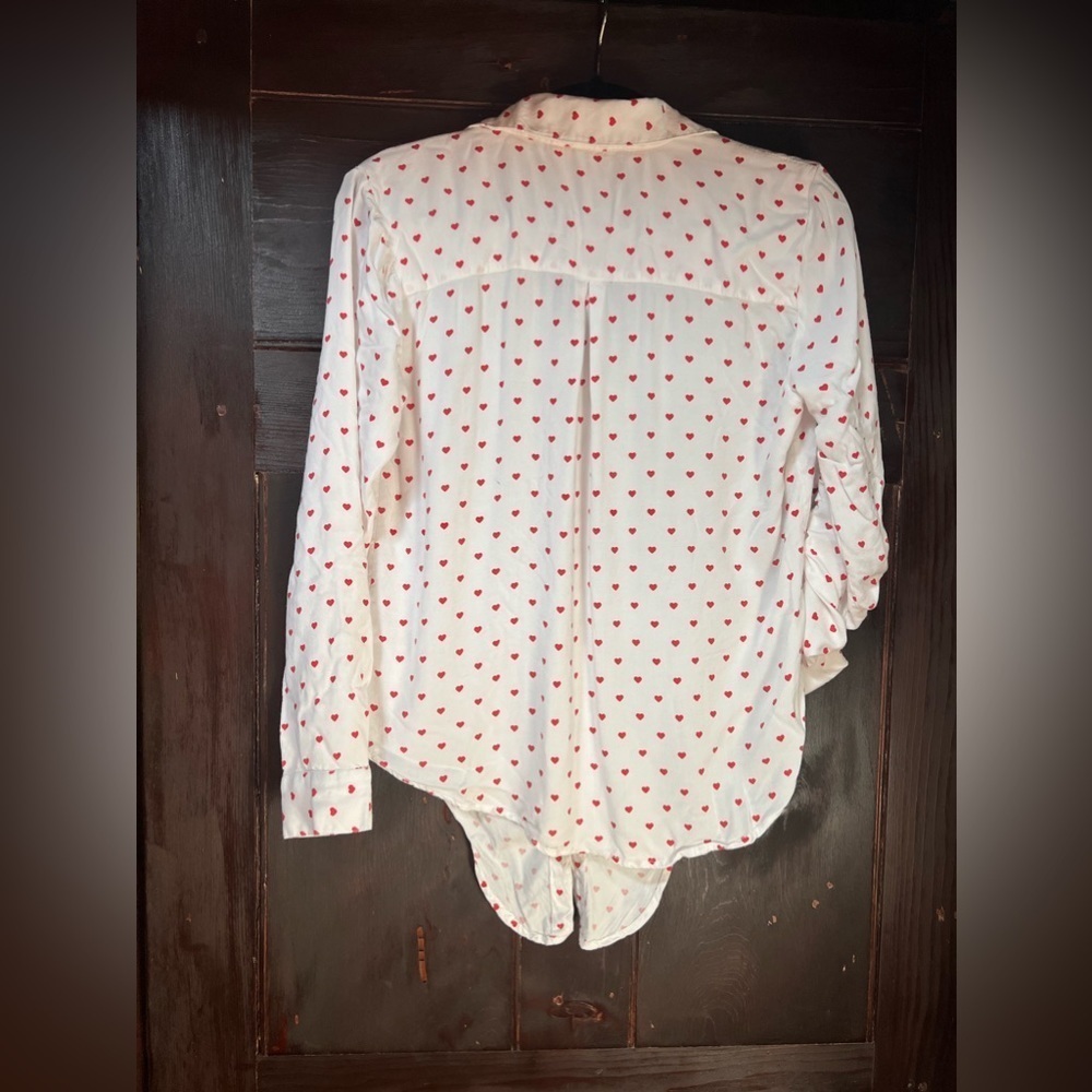Japna white heart button down shirt waist tie lightweight size medium - Picture 5 of 6